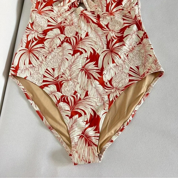Tie-Front Keyhole Bandeau-Style One-Piece Swimsuit Size XLarge Pineapple Print - Picture 10 of 12
